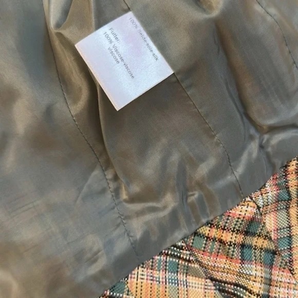AKRIS Size 6 Green, cream, brown Plaid Silk Cropped Belted Blazer - Picture 8 of 10